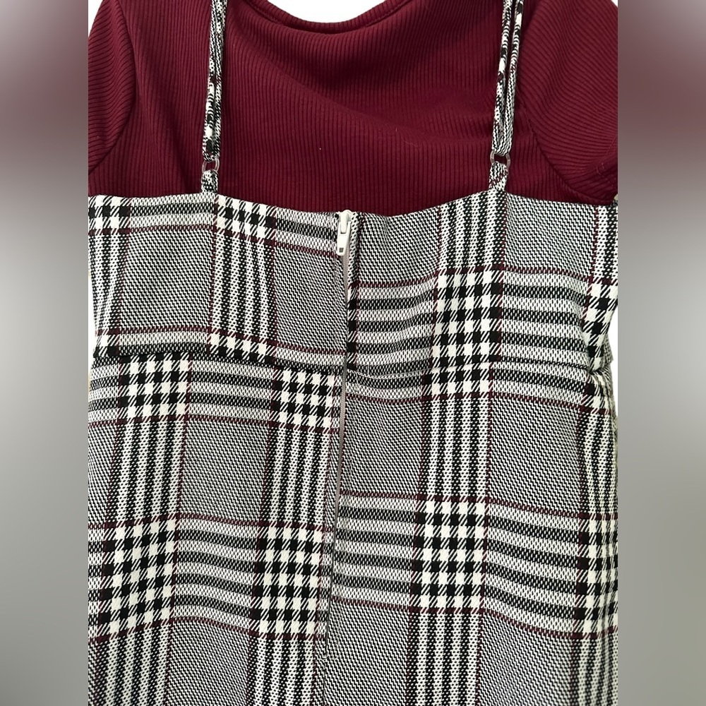 Rare Editions Girls Jumper Dress Two Piece Maroon Plaid 8 - Picture 6 of 8